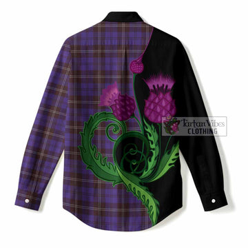 Swan Tartan Women Casual Shirt Traditional Scottish Thistle