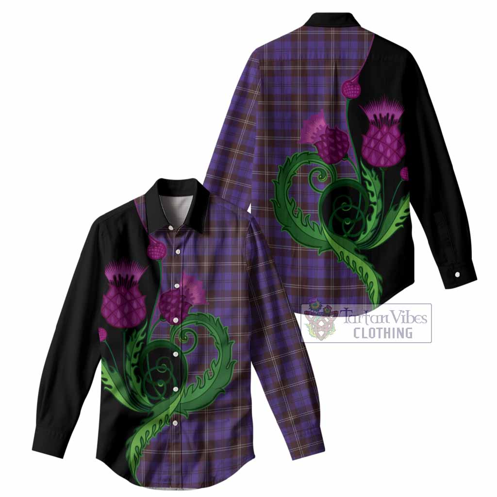 Swan Tartan Women Casual Shirt Traditional Scottish Thistle