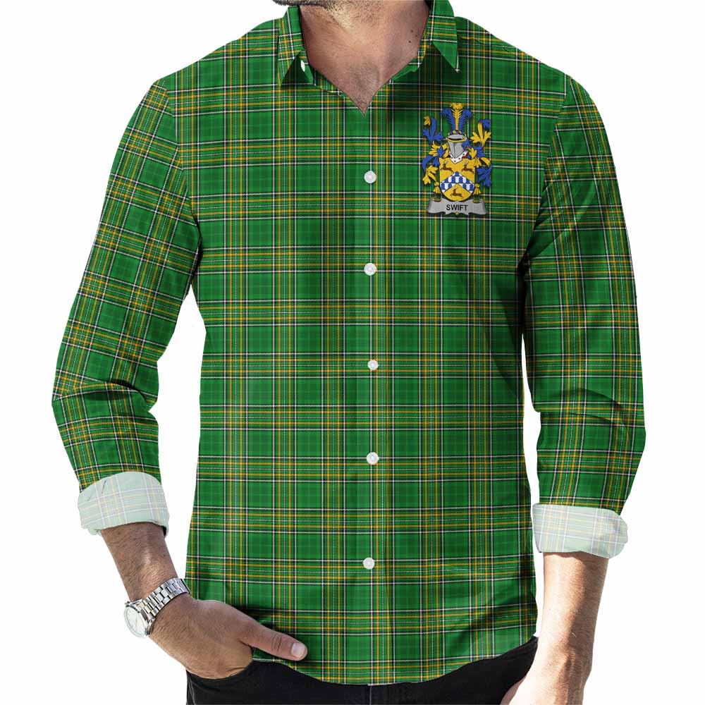 Swift Irish Clan Tartan Long Sleeve Button Up with Coat of Arms Men's Shirt - Tartan Vibes Clothing