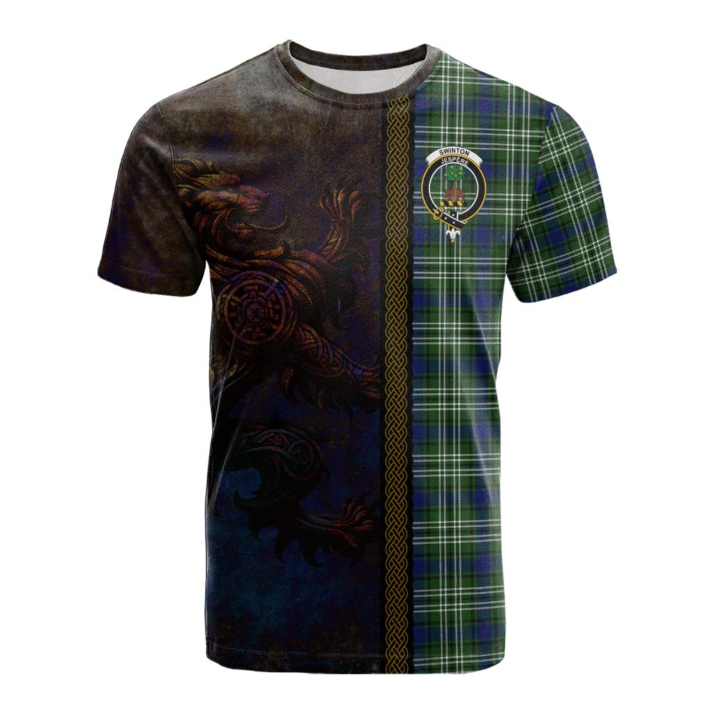 Tartan Vibes Clothing Swinton Tartan Family Crest Cotton T-shirt Alba Gu Brath Be Brave Lion Ancient Style