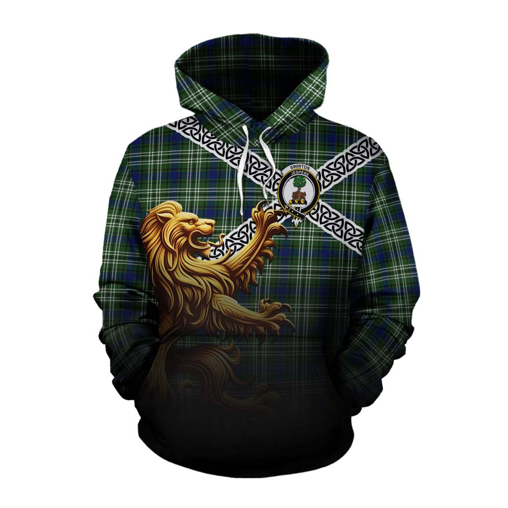 Swinton Crest Tartan Cotton Hoodie with Golden Lion Emblem Celtic Style Pullover Hoodie XS - Tartan Vibes Clothing