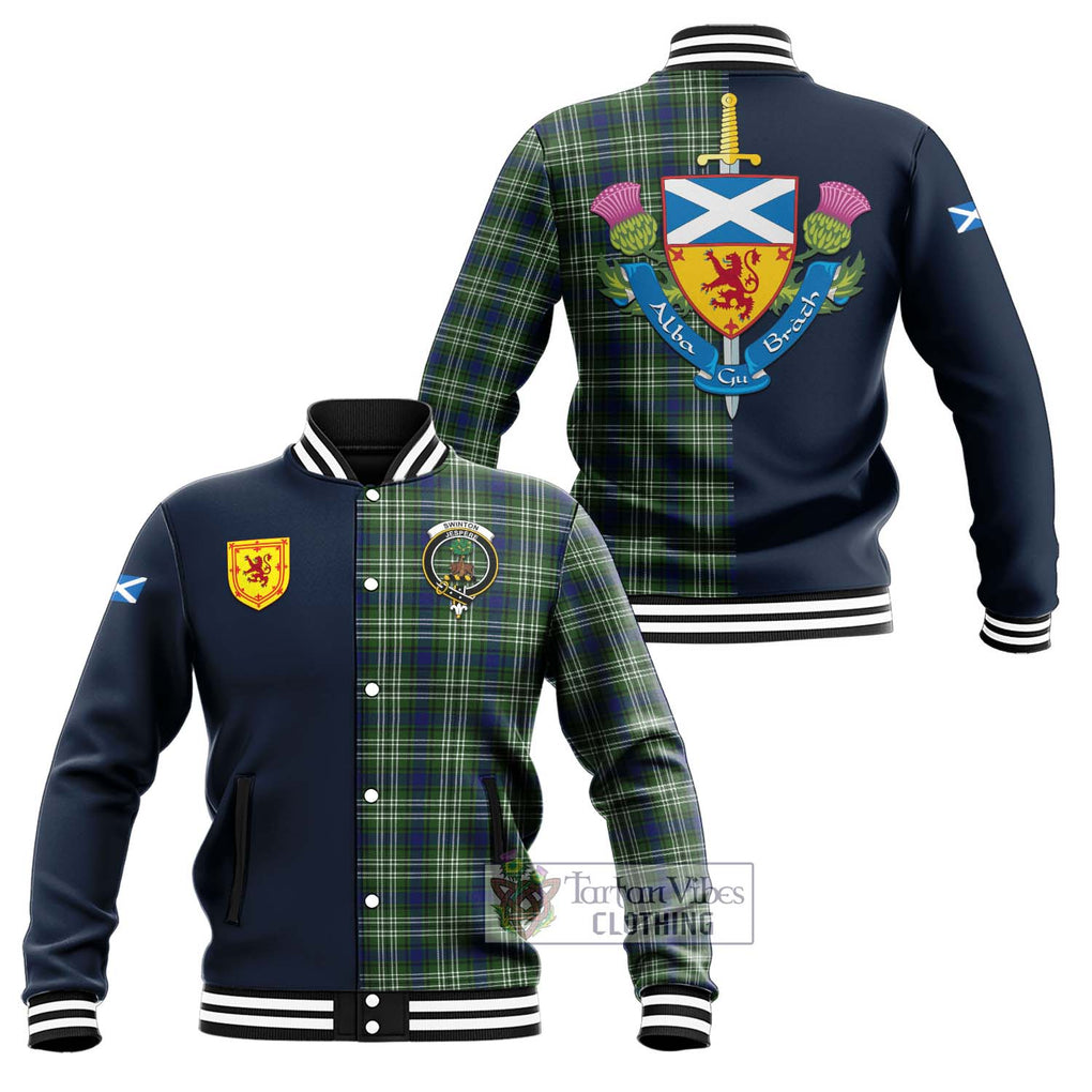 Swinton Tartan Baseball Jacket Alba with Scottish Lion Royal Arm Half Style Unisex - Tartan Vibes Clothing