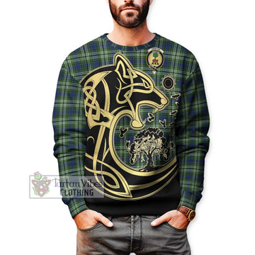 Swinton Tartan Sweatshirt with Family Crest Celtic Wolf Style Unisex - Tartan Vibes Clothing