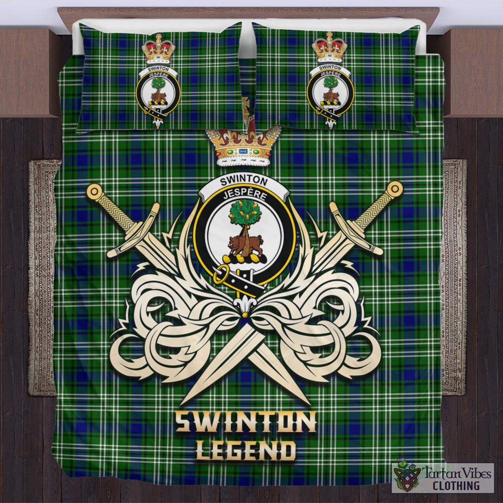 Tartan Vibes Clothing Swinton Tartan Bedding Set with Clan Crest and the Golden Sword of Courageous Legacy