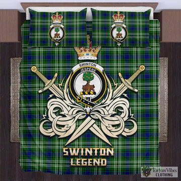 Tartan Vibes Clothing Swinton Tartan Bedding Set with Clan Crest and the Golden Sword of Courageous Legacy