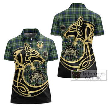 Swinton Tartan Women's Polo Shirt with Family Crest Celtic Wolf Style Women - Tartan Vibes Clothing