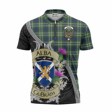 Swinton Tartan Family Crest Zipper Polo Shirt Lion Rampant Royal Thistle Shield Celtic Inspired Unisex - Tartan Vibes Clothing