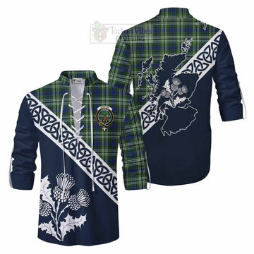 Swinton Tartan Ghillie Kilt Shirt Featuring Thistle and Scotland Map Men - Tartan Vibes Clothing