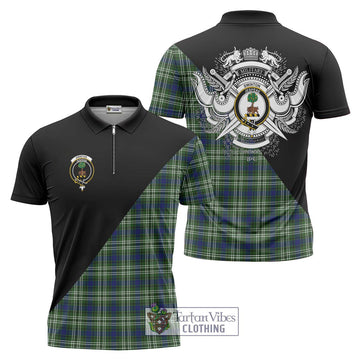 Swinton Tartan Zipper Polo Shirt with Family Crest and Military Logo Style Unisex - Tartan Vibes Clothing