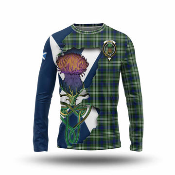 Tartan Vibes Clothing Swinton Tartan Family Crest Long Sleeve T-Shirt Scottish Thistle Celtic Inspired