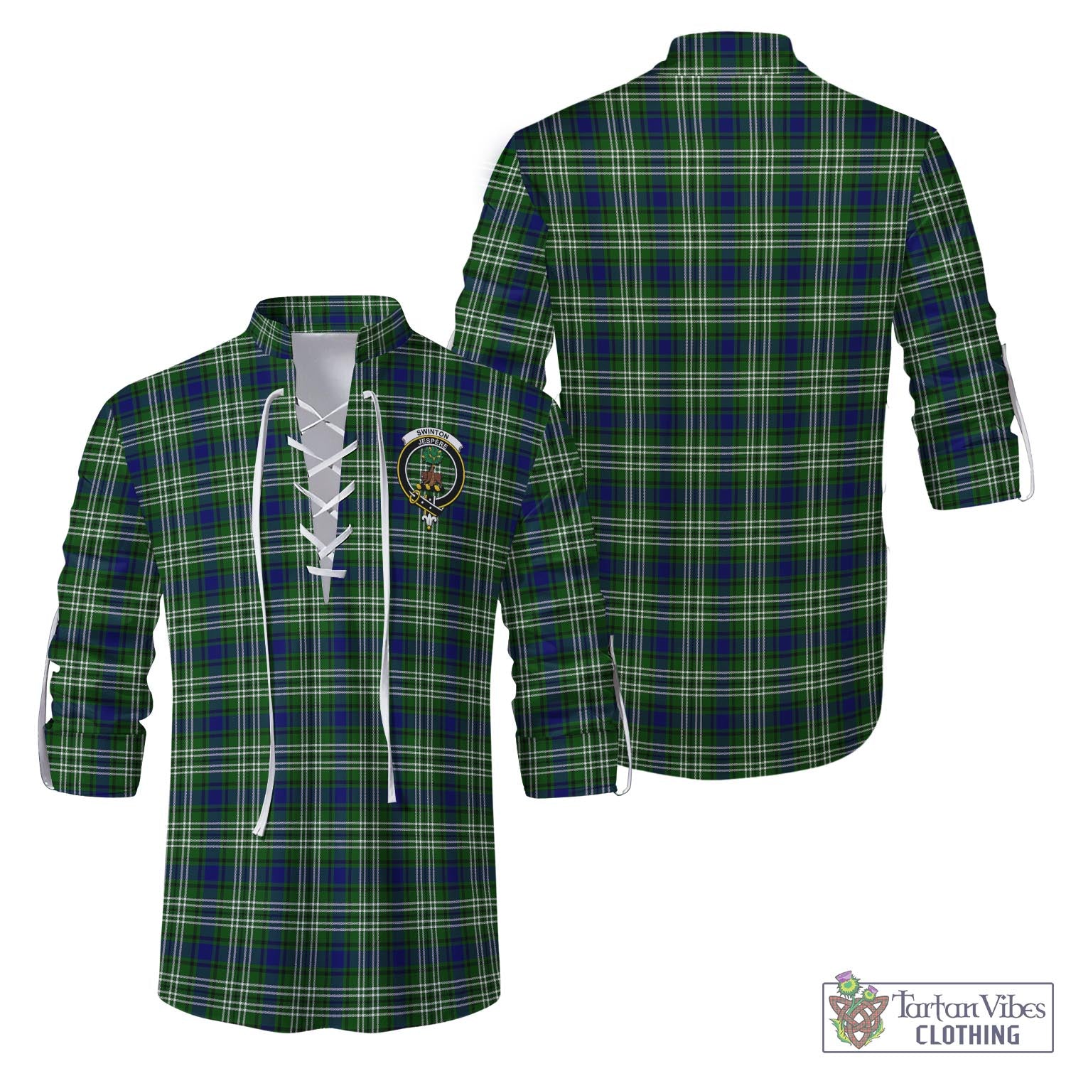 Tartan Vibes Clothing Swinton Tartan Men's Scottish Traditional Jacobite Ghillie Kilt Shirt with Family Crest