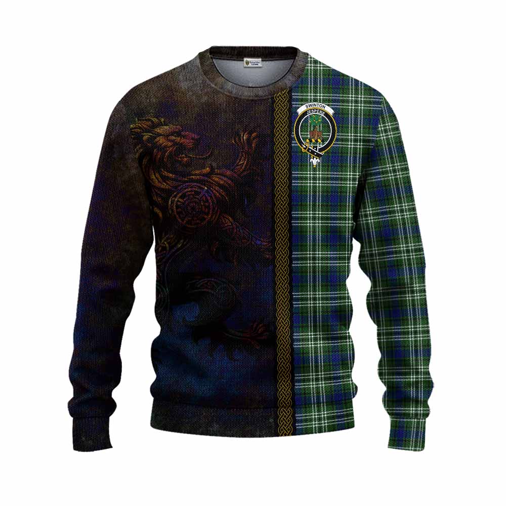 Tartan Vibes Clothing Swinton Tartan Family Crest Knitted Sweater Alba Gu Brath Be Brave Lion Ancient Style