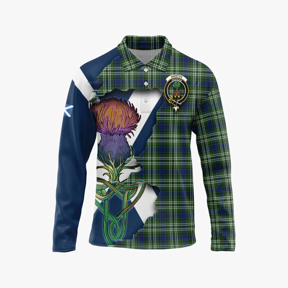 Tartan Vibes Clothing Swinton Tartan Family Crest Long Sleeve Polo Shirt Scottish Thistle Celtic Inspired