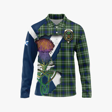 Tartan Vibes Clothing Swinton Tartan Family Crest Long Sleeve Polo Shirt Scottish Thistle Celtic Inspired
