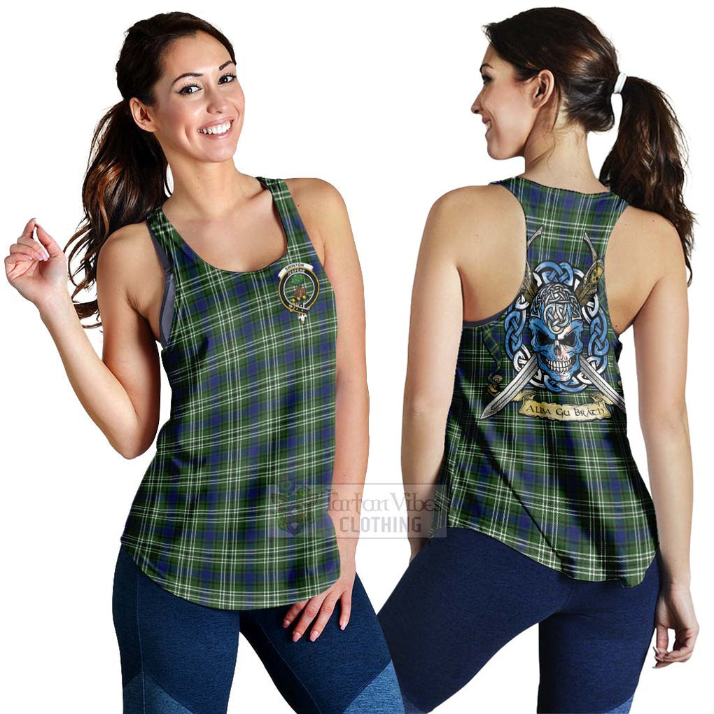 Swinton Tartan Women's Racerback Tanks with Family Crest Celtic Skull Style 4XL - Tartan Vibes Clothing