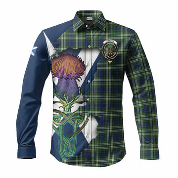 Tartan Vibes Clothing Swinton Tartan Family Crest Long Sleeve Button Shirt Scottish Thistle Celtic Inspired