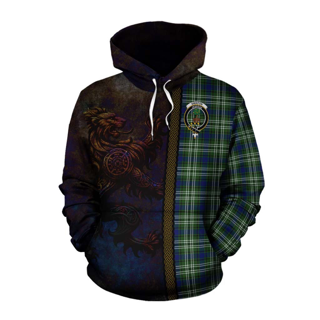 Tartan Vibes Clothing Swinton Tartan Family Crest Cotton Hoodie Alba Gu Brath Be Brave Lion Ancient Style