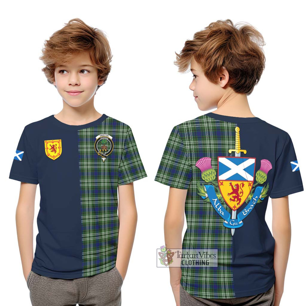 Swinton Tartan Kid T-Shirt Alba with Scottish Lion Royal Arm Half Style Youth XL Size14 - Tartan Vibes Clothing