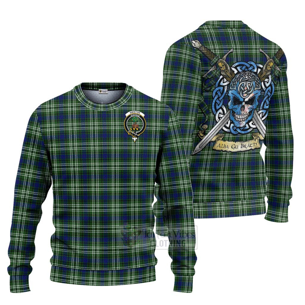 Swinton Tartan Ugly Sweater with Family Crest Celtic Skull Style Unisex - Tartan Vibes Clothing