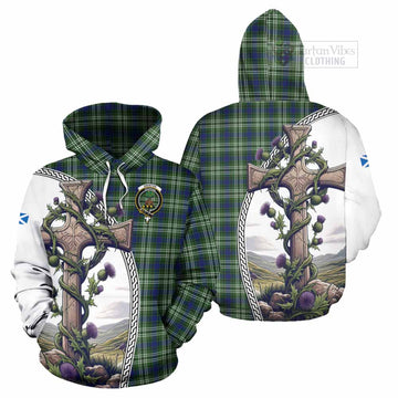 Swinton Tartan Hoodie with Family Crest and St. Andrew's Cross Accented by Thistle Vines Zip Hoodie - Tartan Vibes Clothing