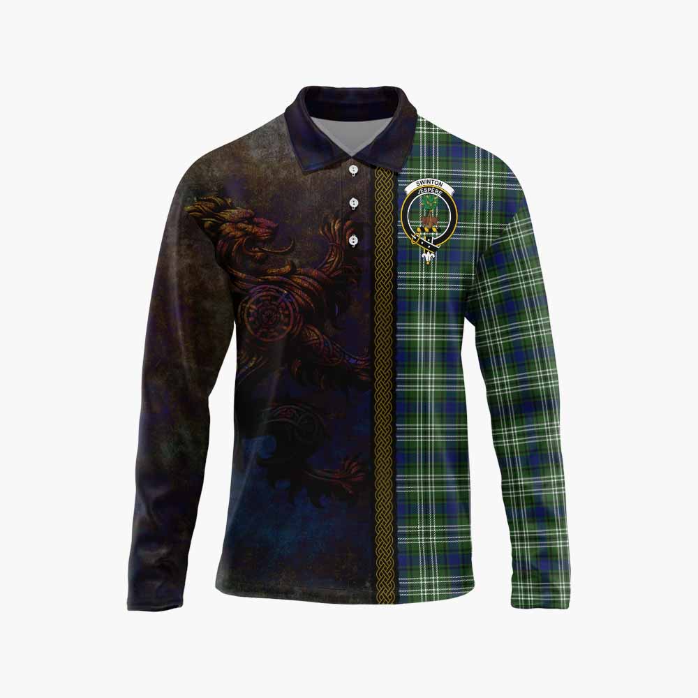 Tartan Vibes Clothing Swinton Tartan Family Crest Long Sleeve Polo Shirt Alba Gu Brath Be Brave Lion Ancient Style