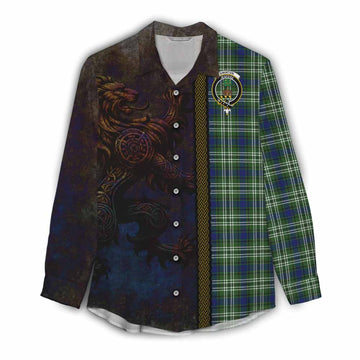 Tartan Vibes Clothing Swinton Tartan Family Crest Women's Casual Shirt Alba Gu Brath Be Brave Lion Ancient Style
