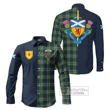Swinton Tartan Long Sleeve Button Shirt Alba with Scottish Lion Royal Arm Half Style Men's Shirt S - Tartan Vibes Clothing