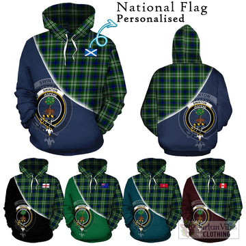 Swinton Tartan Hoodie with Personalised National Flag and Family Crest Half Style Zip Hoodie - Tartan Vibes Clothing