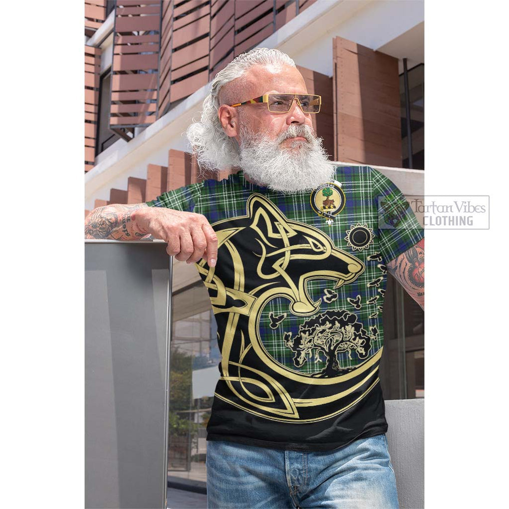 Swinton Tartan Cotton T-shirt with Family Crest Celtic Wolf Style Men's Shirt - Tartan Vibes Clothing