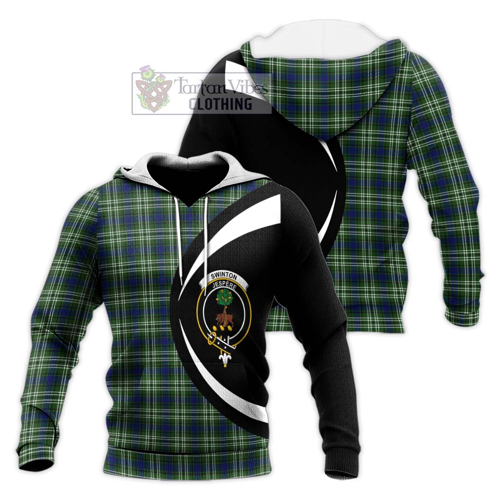 Swinton Tartan Knitted Hoodie with Family Crest Circle Style Unisex Knitted Pullover Hoodie - Tartan Vibes Clothing