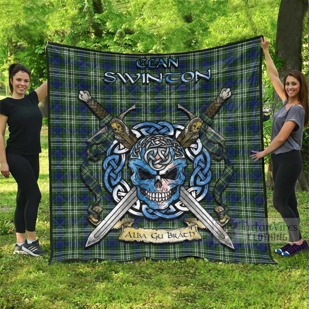 Swinton Tartan Quilt with Celtic Skull Alba Gu Brath Style Super King Quilt 91" x 110" - Tartan Vibes Clothing