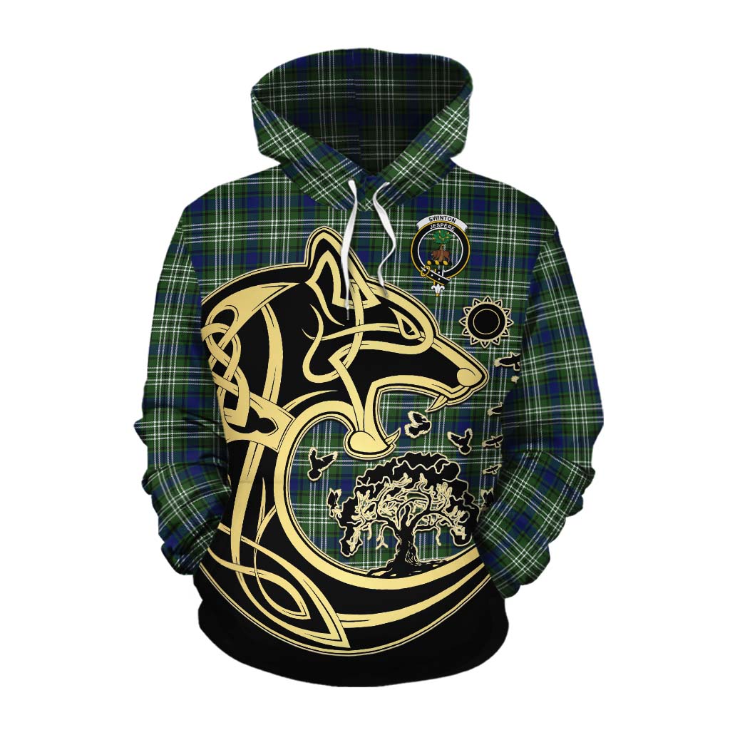 Swinton Tartan Cotton Hoodie with Family Crest Celtic Wolf Style Pullover Hoodie XS - Tartan Vibes Clothing