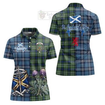 Swinton Tartan Women's Polo Shirt Happy St. Andrew's Day Half Tartan Style Women - Tartan Vibes Clothing