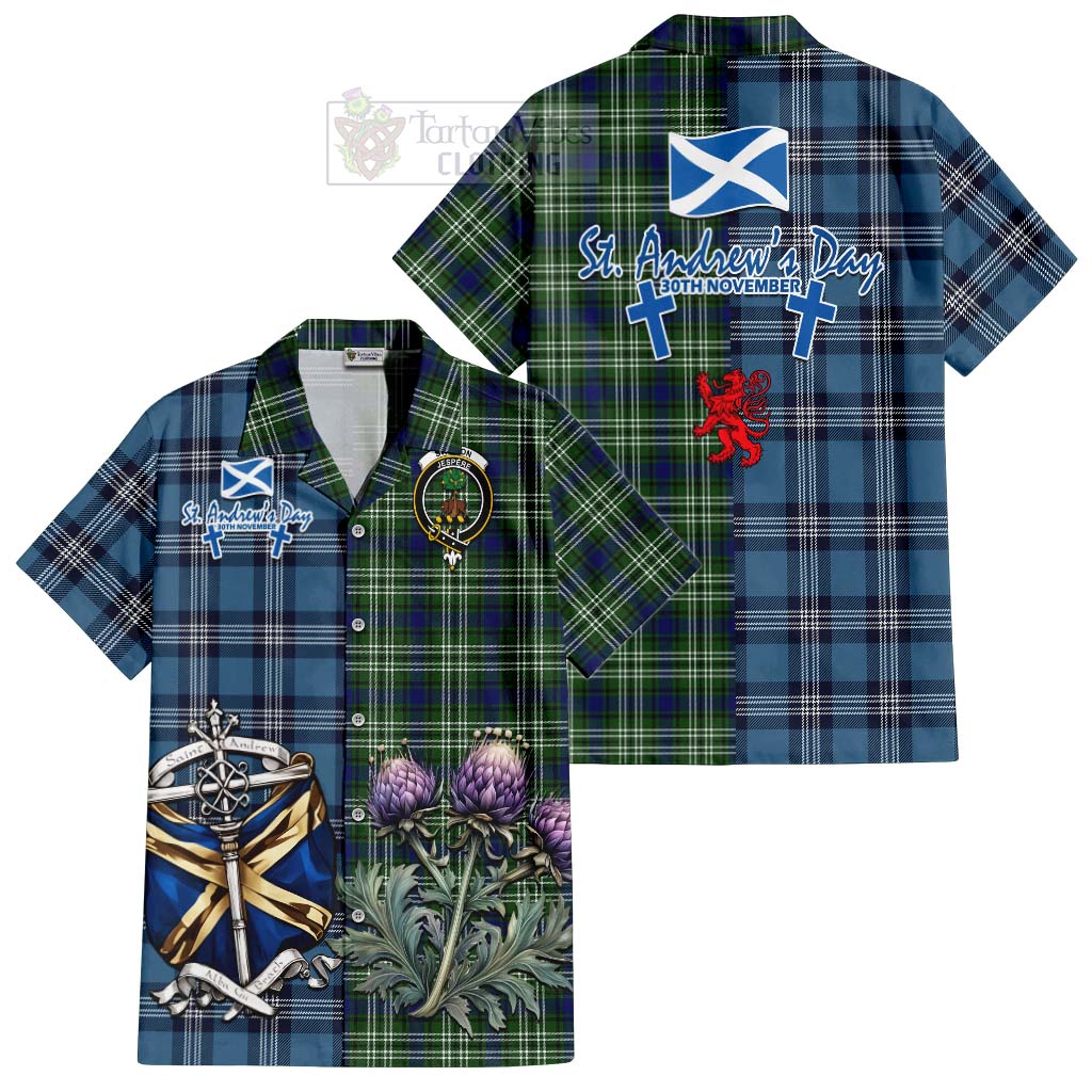 Swinton Tartan Hawaiian Shirt Happy St. Andrew's Day Half Tartan Style Kid - Tartan Vibes Clothing