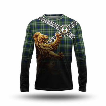 Swinton Crest Tartan Long Sleeve T-Shirt with Golden Lion Emblem Celtic Style Unisex - Tartan Vibes Clothing