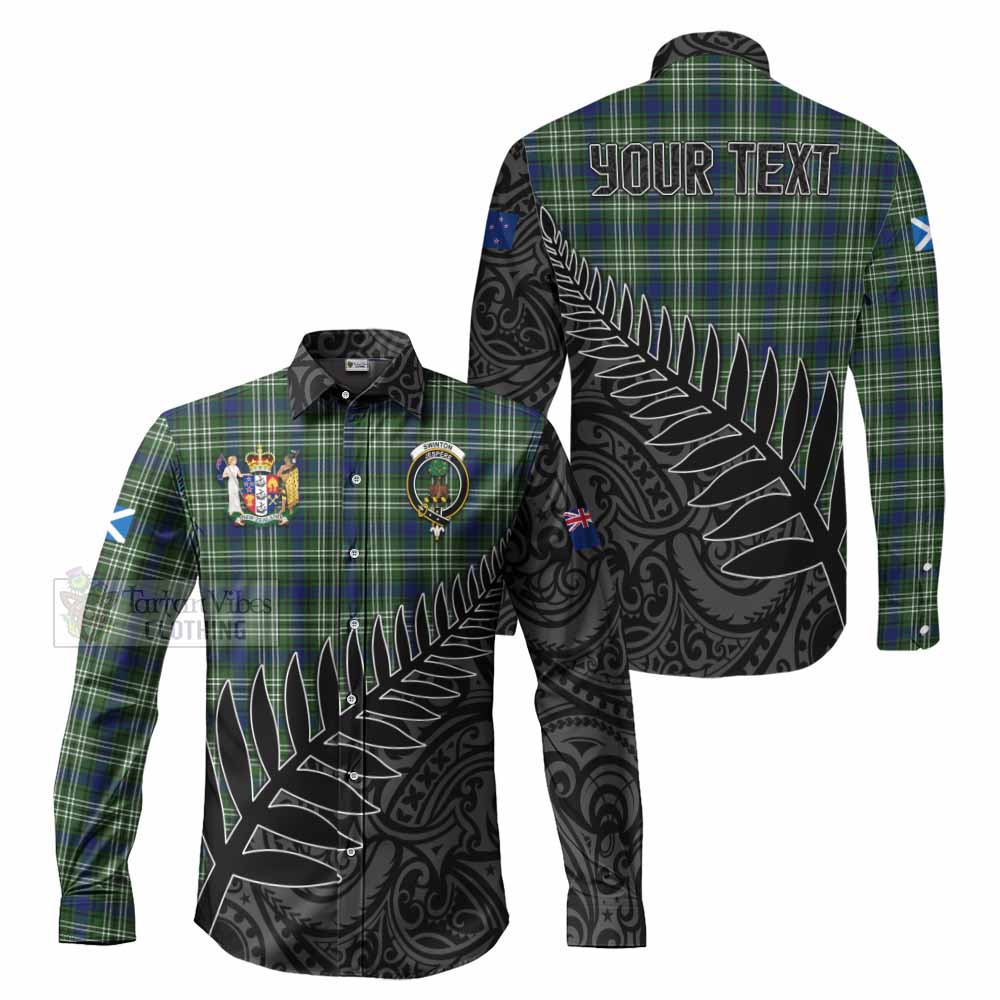 Swinton Crest Tartan Long Sleeve Button Shirt with New Zealand Silver Fern Half Style Men's Shirt S - Tartan Vibes Clothing