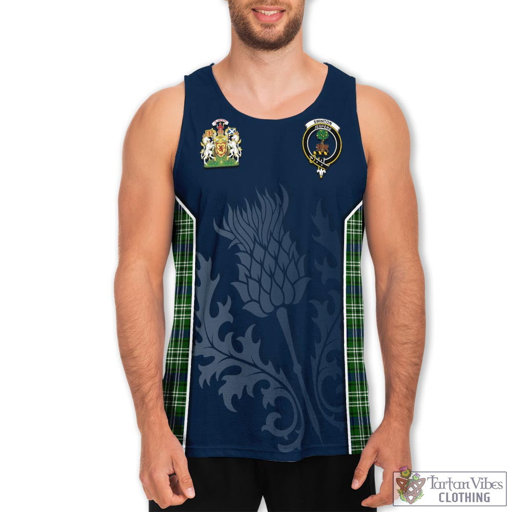 Tartan Vibes Clothing Swinton Tartan Men's Tanks Top with Family Crest and Scottish Thistle Vibes Sport Style