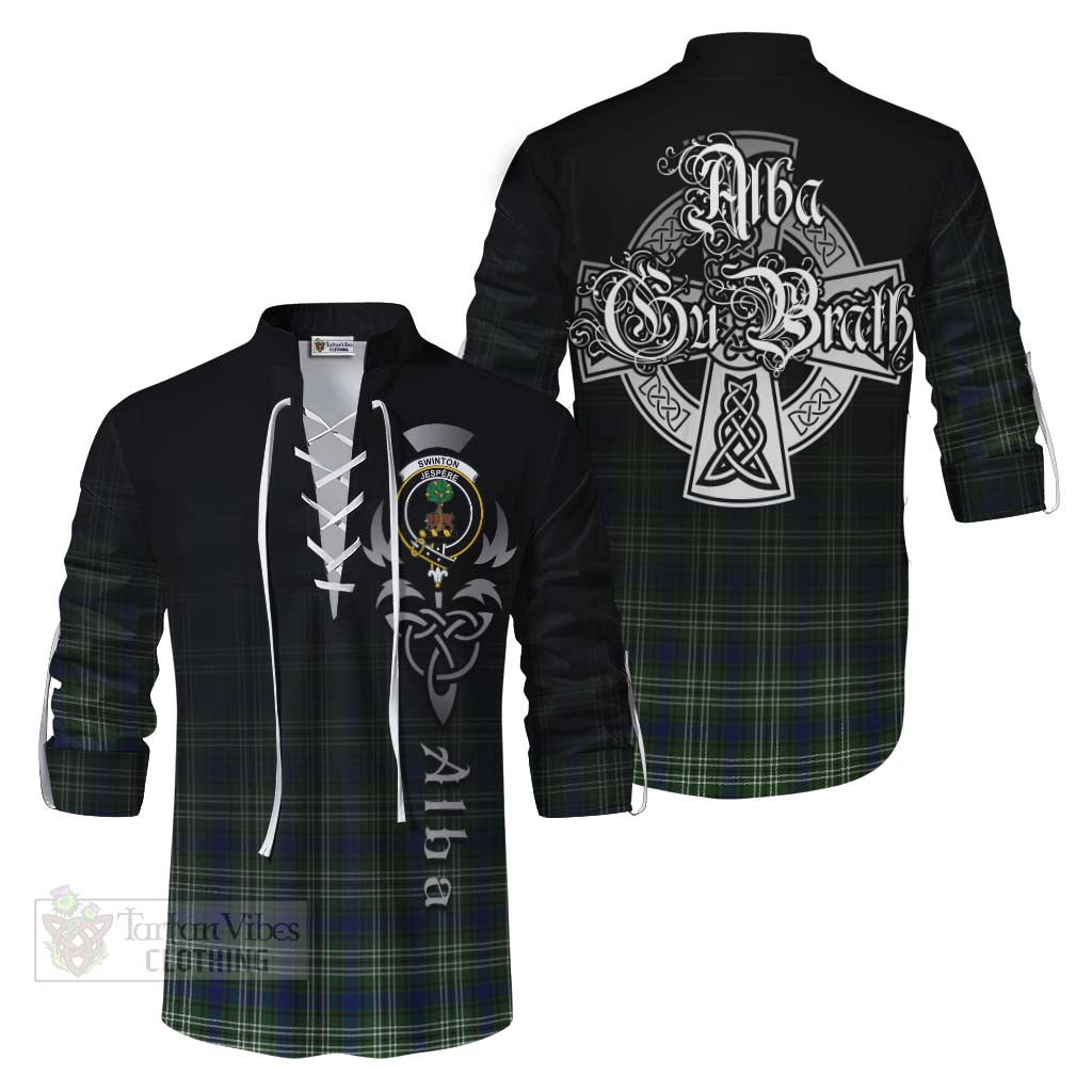 Tartan Vibes Clothing Swinton Tartan Ghillie Kilt Shirt Featuring Alba Gu Brath Family Crest Celtic Inspired