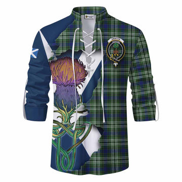 Tartan Vibes Clothing Swinton Tartan Family Crest Ghillie Kilt Shirt Scottish Thistle Celtic Inspired