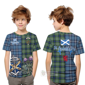 Swinton Tartan Kid T-Shirt Happy St. Andrew's Day Half Tartan Style Youth XL Size14 - Tartan Vibes Clothing