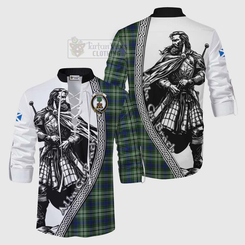 Swinton Tartan Clan Crest Ghillie Kilt Shirt with Highlander Warrior Celtic Style Men - Tartan Vibes Clothing