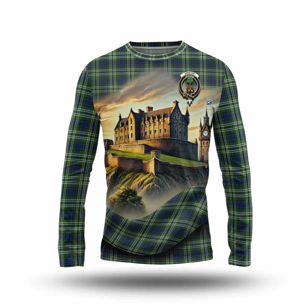 Swinton Tartan Family Crest Long Sleeve T-Shirt with Scottish Ancient Castle Style Unisex - Tartan Vibes Clothing