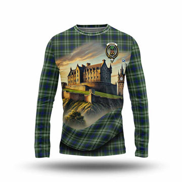Swinton Tartan Family Crest Long Sleeve T-Shirt with Scottish Ancient Castle Style Unisex - Tartan Vibes Clothing