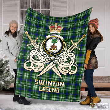 Swinton Tartan Blanket with Clan Crest and the Golden Sword of Courageous Legacy X-Large 59 x 79 inches 150 x 200 cm - Tartan Vibes Clothing