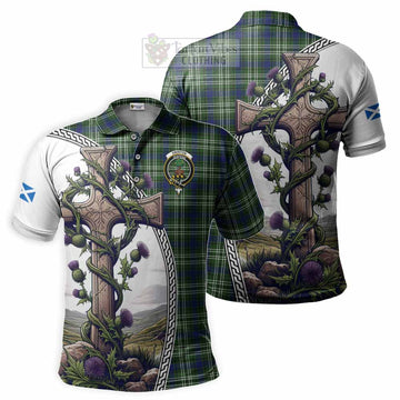 Swinton Tartan Polo Shirt with Family Crest and St. Andrew's Cross Accented by Thistle Vines Kid - Tartan Vibes Clothing