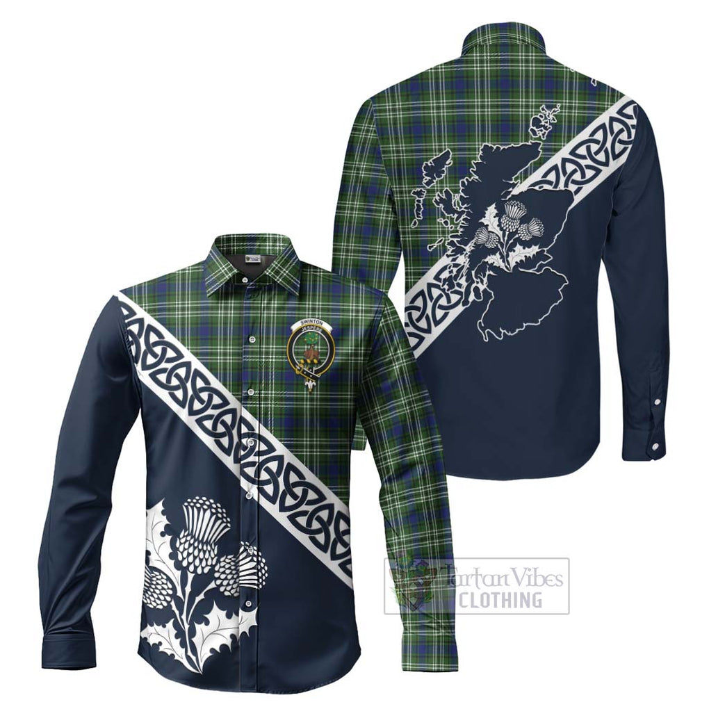 Swinton Tartan Long Sleeve Button Shirt Featuring Thistle and Scotland Map Men's Shirt S - Tartan Vibes Clothing
