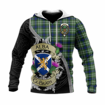 Swinton Tartan Family Crest Knitted Hoodie Lion Rampant Royal Thistle Shield Celtic Inspired Unisex Knitted Pullover Hoodie - Tartan Vibes Clothing