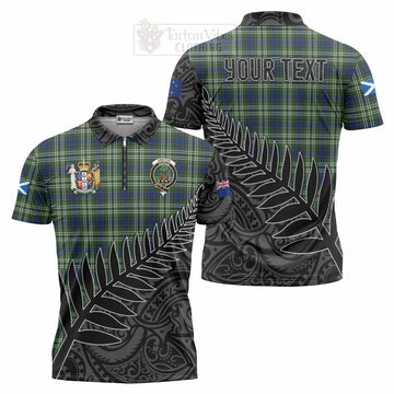 Tartan Vibes Clothing Swinton Crest Tartan Zipper Polo Shirt with New Zealand Silver Fern Half Style