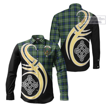 Swinton Tartan Long Sleeve Button Shirt with Family Crest and Celtic Symbol Style Men's Shirt S - Tartan Vibes Clothing