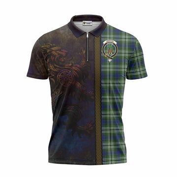 Tartan Vibes Clothing Swinton Tartan Family Crest Zipper Polo Shirt Alba Gu Brath Be Brave Lion Ancient Style